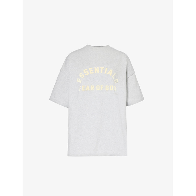 Shop Essentials Fear Of God  Womens Light Heather Grey  Brand-embossed Cotton-jersey T-shirt