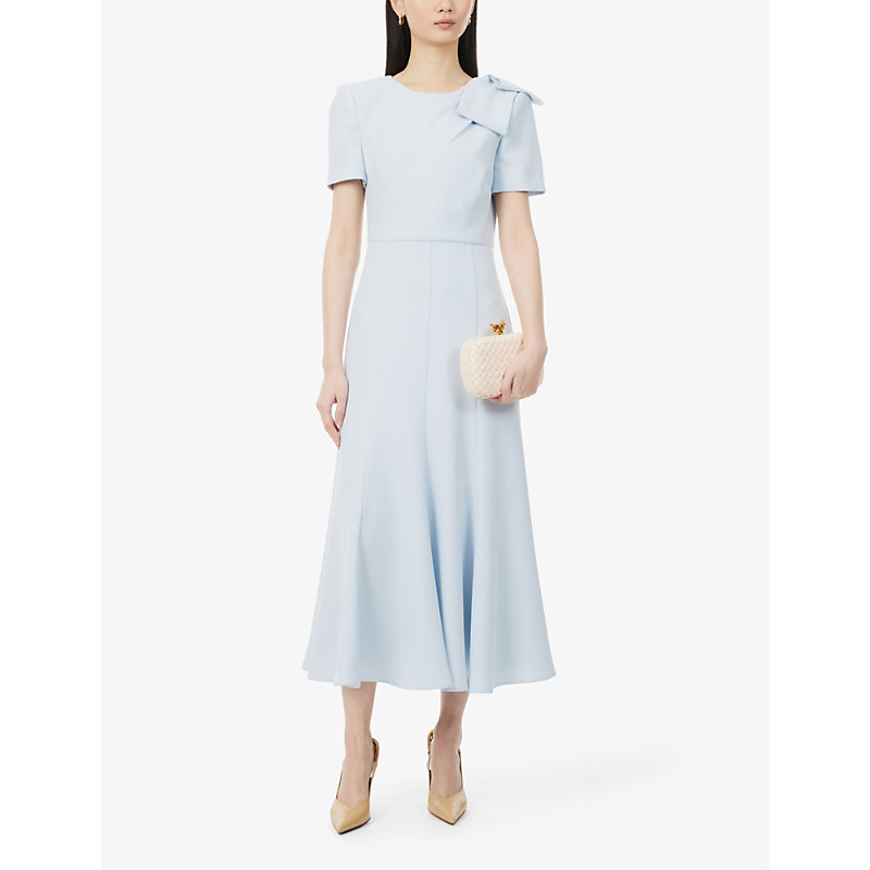Shop Roland Mouret Women's Blue Cady Short-sleeved Crepe Midi Dress