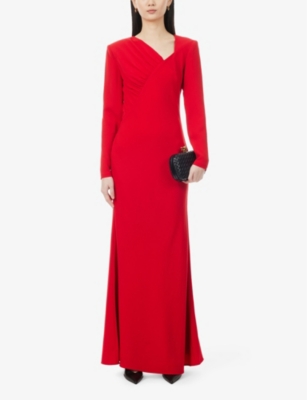 Shop Roland Mouret Womens Red Asymmetric-neck Long-sleeved Crepe Maxi Dress