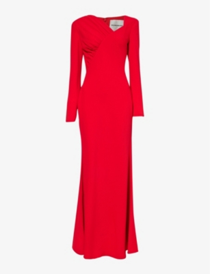 Shop Roland Mouret Womens Red Asymmetric-neck Long-sleeved Crepe Maxi Dress