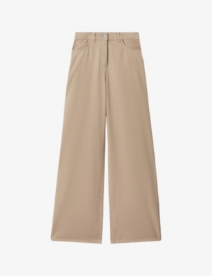 Reiss Light Camel Garment Dyed Wide Leg Trousers In Light Camel