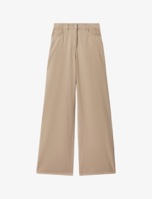 Shop Reiss Colorado Wide-leg High-rise Denim Jeans In Light Camel