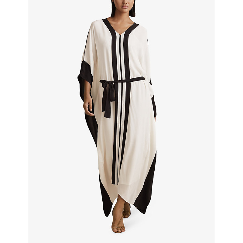 Shop Reiss Women's Cream/black Emersyn Contrast-trim Woven Maxi Dress