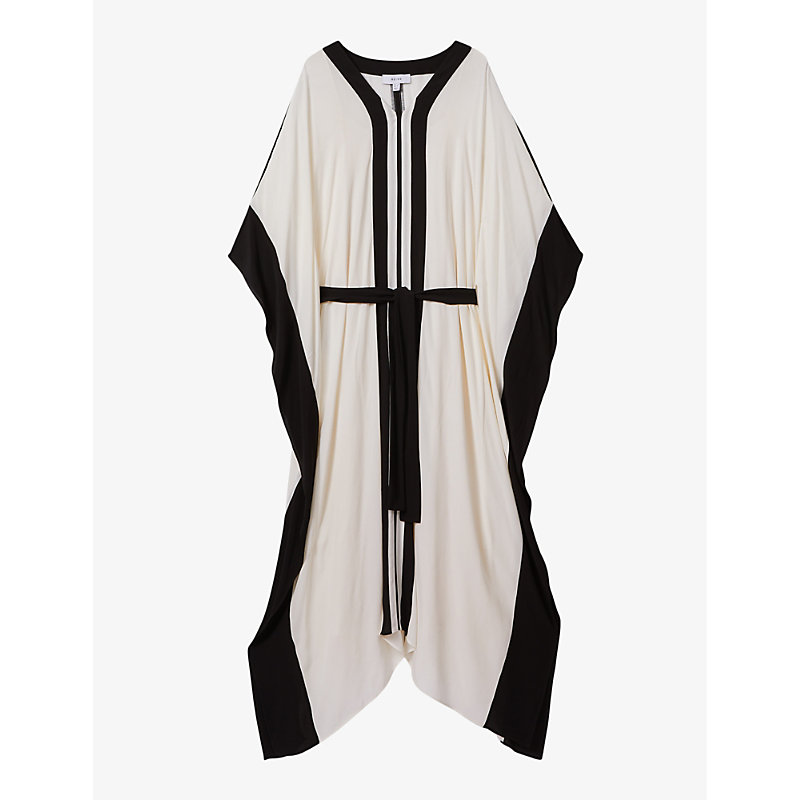 Shop Reiss Women's Cream/black Emersyn Contrast-trim Woven Maxi Dress