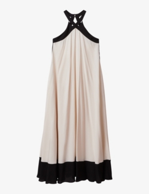 Shop Reiss Women's Neutral/black Aubree Colour-block Relaxed-fit Woven Maxi Dress