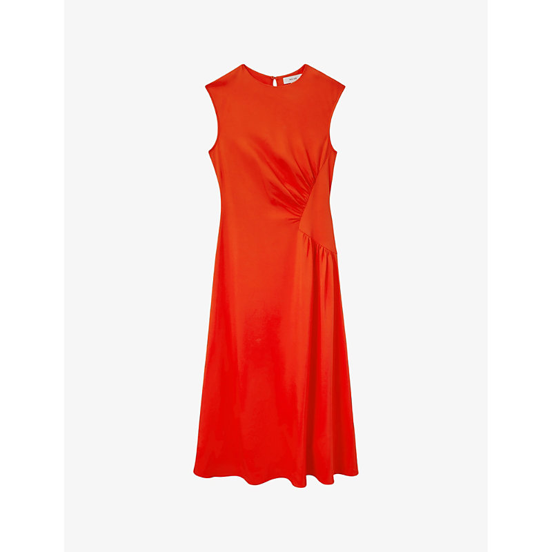 Reiss Womens Orange Stacy Ruched-waist Stretch-woven Midi Dress