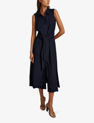 Morgan belted woven midi shirt dress