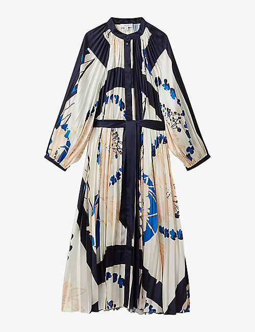 REISS: Daiya graphic-print pleated woven maxi dress
