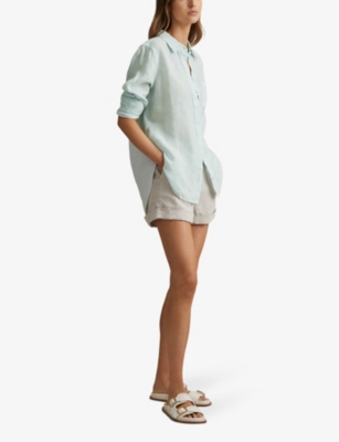 Shop Reiss Womens Aqua Belle Relaxed-fit Long-sleeve Linen Shirt