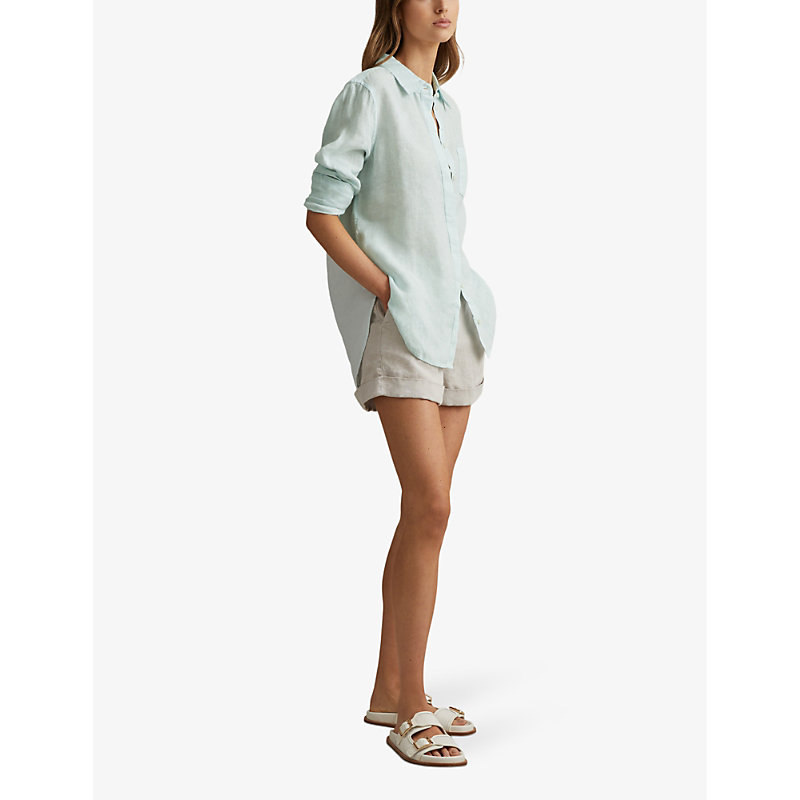 Shop Reiss Women's Aqua Belle Relaxed-fit Long-sleeve Linen Shirt