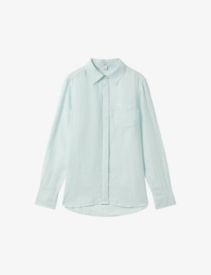 Reiss Womens Aqua Belle Relaxed-fit Long-sleeve Linen Shirt