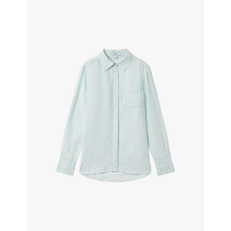 Reiss Womens Aqua Belle Relaxed-fit Long-sleeve Linen Shirt
