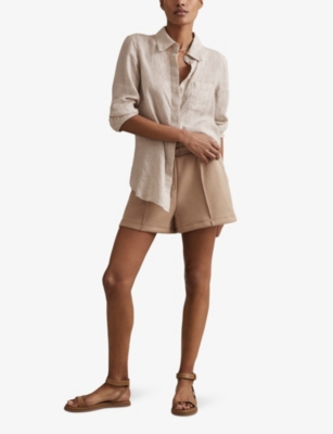 Shop Reiss Women's Neutral Belle Relaxed-fit Long-sleeve Linen Shirt