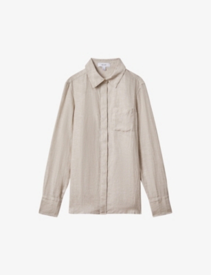 Shop Reiss Women's Neutral Belle Relaxed-fit Long-sleeve Linen Shirt