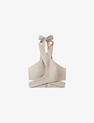 REISS: Abigail halter-neck cut-out linen top