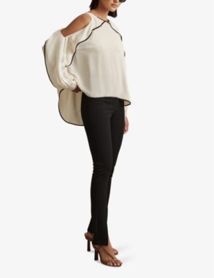 Shop Reiss Women's White Daria Cold-shoulder Cut-out Stretch-woven Blouse