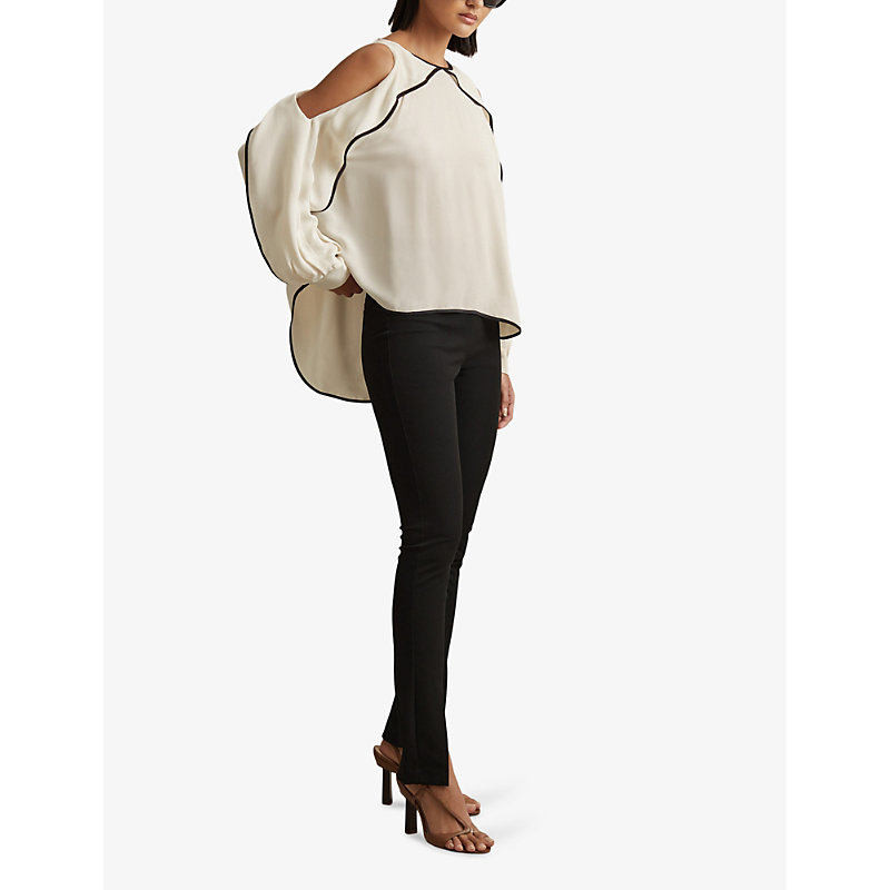Shop Reiss Women's White Daria Cold-shoulder Cut-out Stretch-woven Blouse