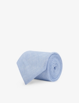 Reiss Mens Sky Blue Melang Vitali Texture-weave Linen Tie