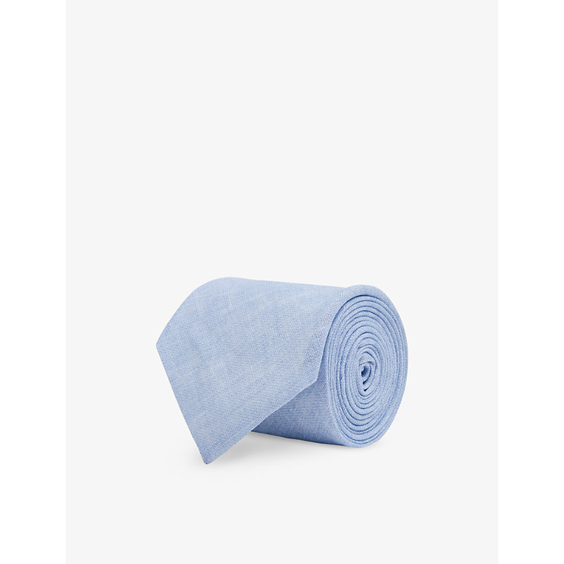 Reiss Mens Sky Blue Melang Vitali Texture-weave Linen Tie