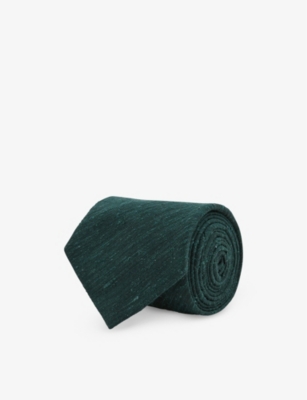 Shop Reiss Mens Hunting Green Giotto Texture-weave Silk-blend Tie