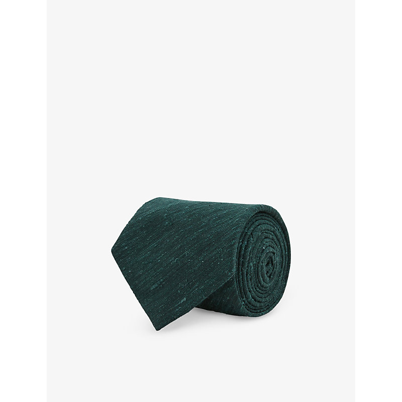 Shop Reiss Mens Hunting Green Giotto Texture-weave Silk-blend Tie