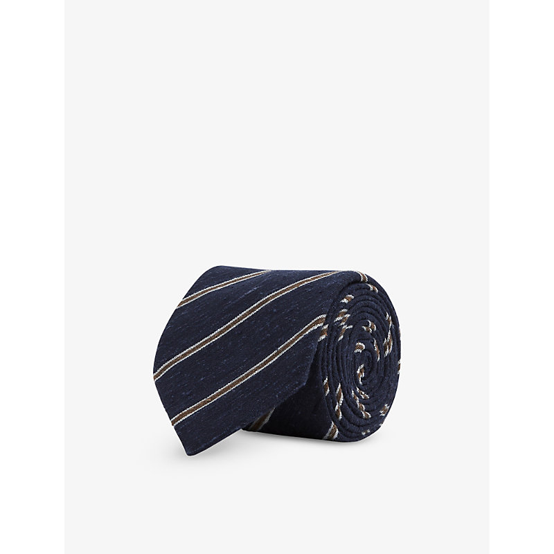 Reiss Mens Navy Ravenna Striped Silk-blend Tie In Blue