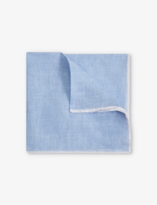 REISS REISS MENS SKY BLUE MELANG SIRACUSA CONTRAST-TRIM LINEN POCKET SQUARE