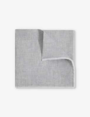 Reiss Mens Soft Ice Siracusa Contrast-trim Linen Pocket Square