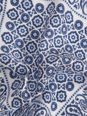 Shop Reiss Men's Blue Domenico Floral-print Silk Pocket Square
