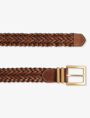 Shop Reiss Women's Tan Brompton Woven Leather Belt