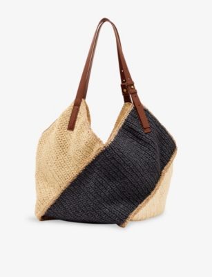 Womens Reiss Farrah Diagonal-Seam Raffia Tote Bag
