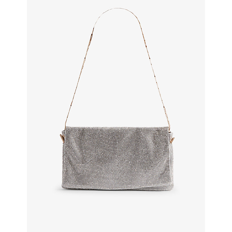 Shop Reiss Women's Silver Soho Chainmail-embellished Woven Shoulder Bag