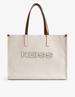 Shop Reiss Women's Natural Lola Logo-embroidered Cotton Tote