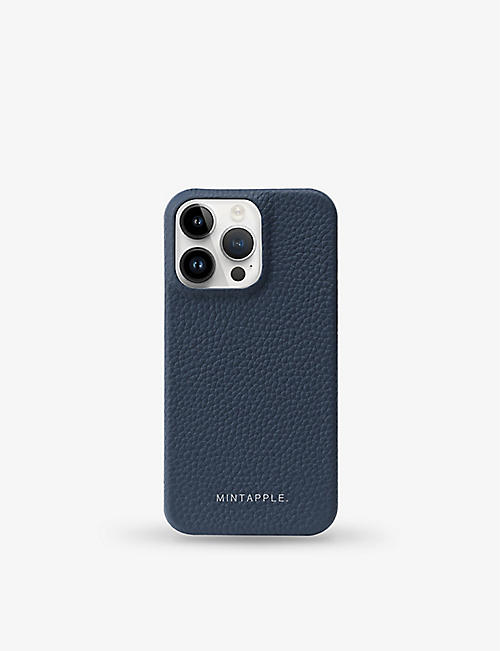 MINTAPPLE: Branded grained leather iPhone 15 Pro case
