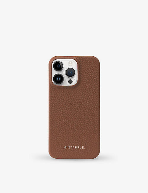 MINTAPPLE: Branded grained leather iPhone 15 Pro case
