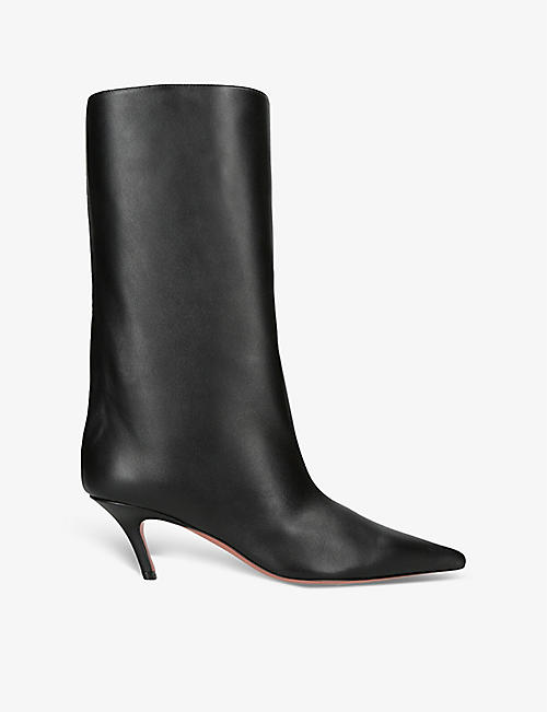 AMINA MUADDI: Fiona pointed-toe leather heeled ankle boots
