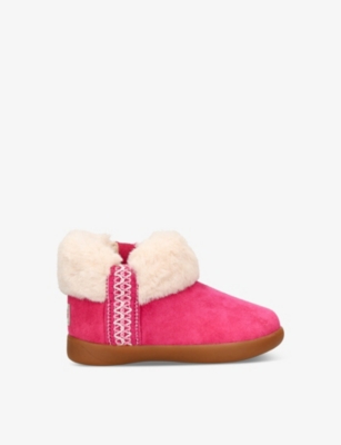 UGG UGG GIRLS PINK KIDS DREAMEE EMBROIDERED-STITCH SUEDE BOOTS 2-7 YEARS