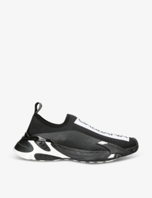 Shop Dolce & Gabbana Men's Blk/white Sorrento Logo-tape Mesh Low-top Trainers In Black