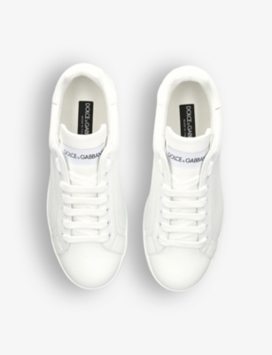 Shop Dolce & Gabbana Men's White Portofino Logo-embossed Leather Low-top Trainers