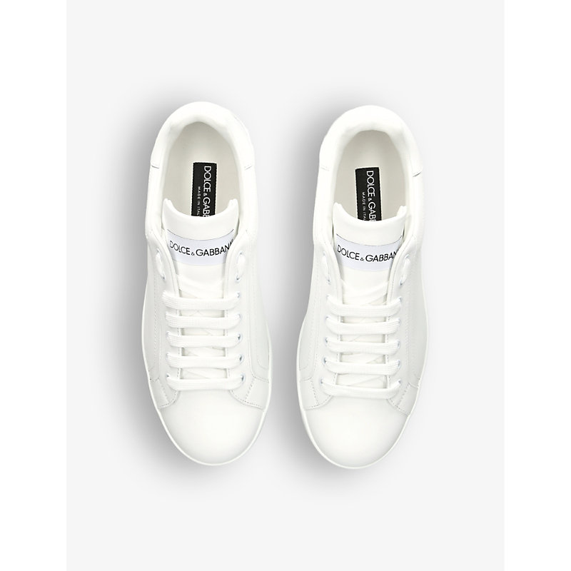 Shop Dolce & Gabbana Men's White Portofino Logo-embossed Leather Low-top Trainers