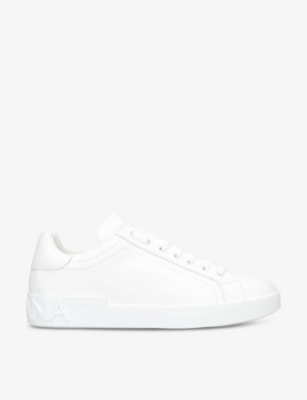Shop Dolce & Gabbana Mens White Portofino Logo-embossed Leather Low-top Trainers