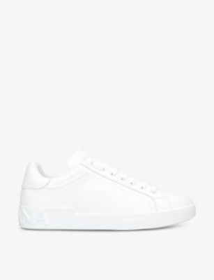 Shop Dolce & Gabbana Men's White Portofino Logo-embossed Leather Low-top Trainers