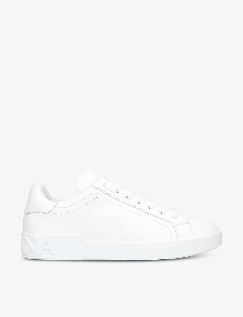 Shop Dolce & Gabbana Mens White Portofino Logo-embossed Leather Low-top Trainers