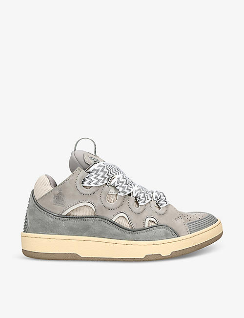 LANVIN: Curb leather and mesh low-top trainers