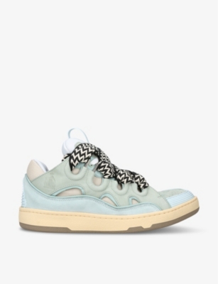 Lanvin Mens Pale Blue Curb Leather And Mesh Low-top Trainers