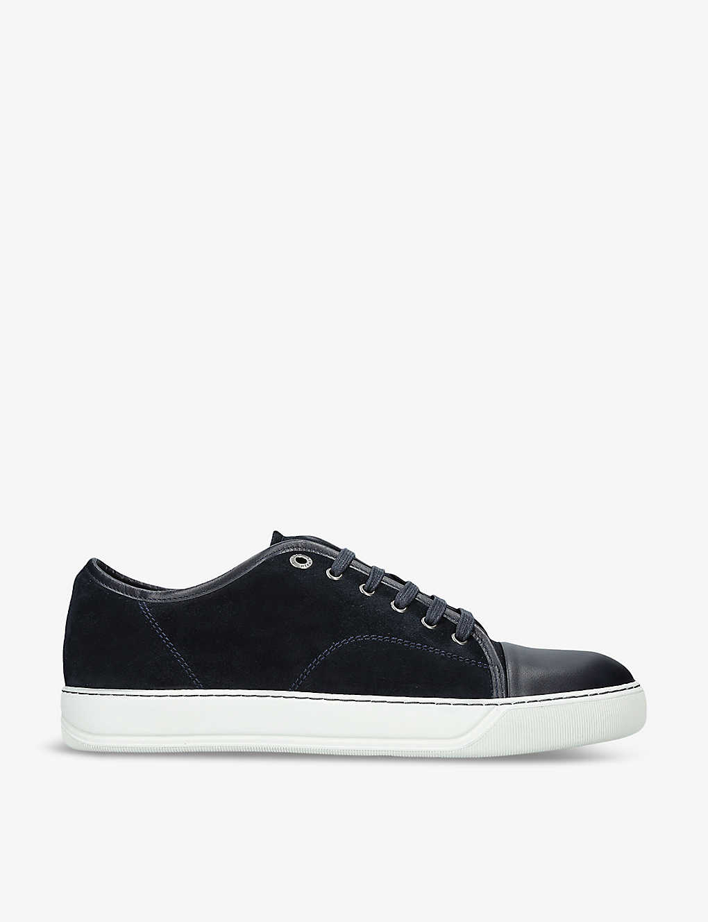 Shop Lanvin Mens Navy Panelled Suede Low-top Trainers