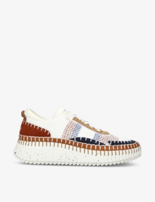 Chloé Nama Embroidered Suede And Recycled Mesh Trainers In White/comb
