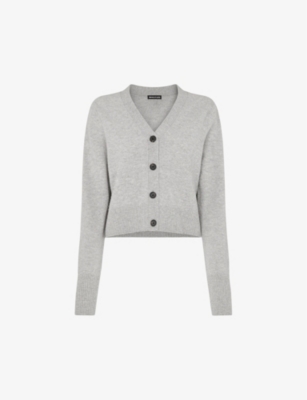 Whistles Womens Grey V-neck Cropped Wool Cardigan