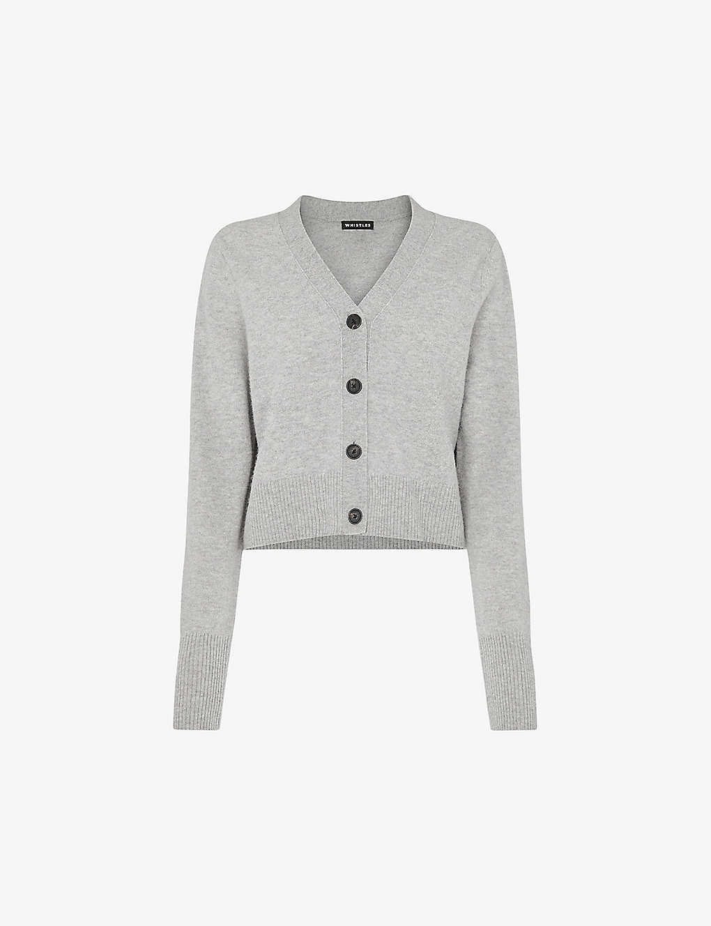 Whistles Womens Grey V-neck Cropped Wool Cardigan