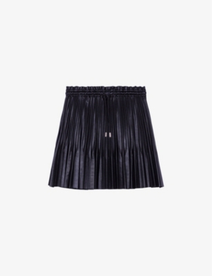 Maje Womens Black Elasticated-waist Pleated Faux-leather Mini Skirt
